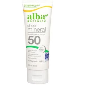 Alba Botanica Sunscreen Lotion Sheer Mineral Fragrance Free SPF 50